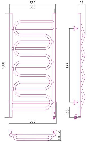 Полотенцесушитель электрический Сунержа Иллюзия 1200x500